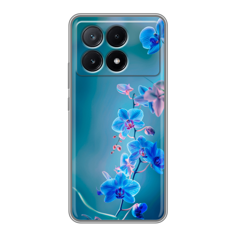 Силиконовый чехол на Xiaomi Poco X6 Pro 5G с принтом Голубые цветы Силиконовый чехол на Xiaomi Poco X6 Pro 5G с принтом Голубые цветы