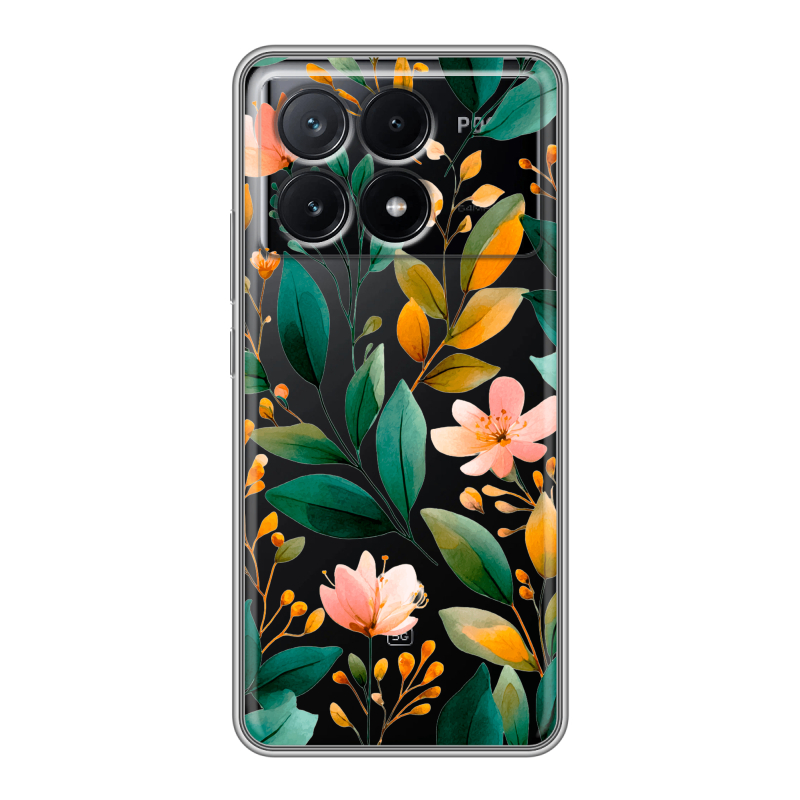Силиконовый чехол на Xiaomi Poco X6 Pro 5G с принтом Цветы паттерн Силиконовый чехол на Xiaomi Poco X6 Pro 5G с принтом Цветы паттерн