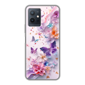 Силиконовый чехол на Vivo Y55 5G с принтом цветы бабочки Силиконовый чехол на Vivo Y55 5G с принтом цветы бабочки