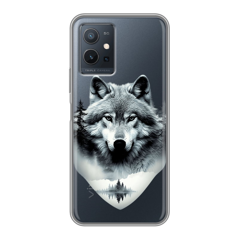 Силиконовый чехол на Vivo Y55 5G с принтом Волк в лесу Силиконовый чехол на Vivo Y55 5G с принтом Волк в лесу