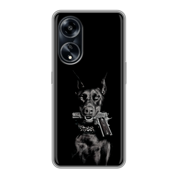 Силиконовый чехол на OPPO A1 Pro с принтом Доберман и пистолет Силиконовый чехол на OPPO A1 Pro с принтом Доберман и пистолет