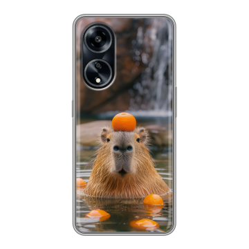 Силиконовый чехол на OPPO A1 Pro с принтом Капибара с апельсином Силиконовый чехол на OPPO A1 Pro с принтом Капибара с апельсином