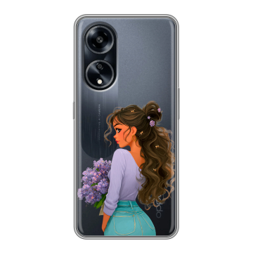 Силиконовый чехол на OPPO A1 Pro с принтом девушка цветы