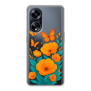 Силиконовый чехол на OPPO A1 Pro с принтом цветы бабочки