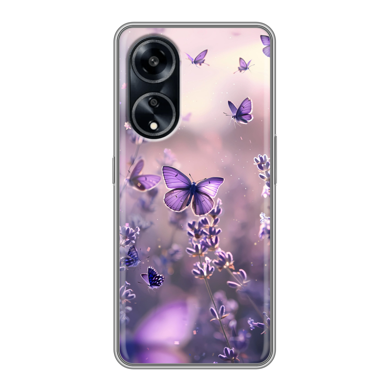 Силиконовый чехол на OPPO A1 Pro с принтом бабочки и лаванда Силиконовый чехол на OPPO A1 Pro с принтом бабочки и лаванда