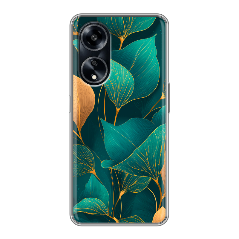 Силиконовый чехол на OPPO A1 Pro с принтом Листья и золото Силиконовый чехол на OPPO A1 Pro с принтом Листья и золото