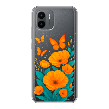 Силиконовый чехол на Xiaomi Redmi A1 с принтом цветы бабочки Силиконовый чехол на Xiaomi Redmi A1 с принтом цветы бабочки