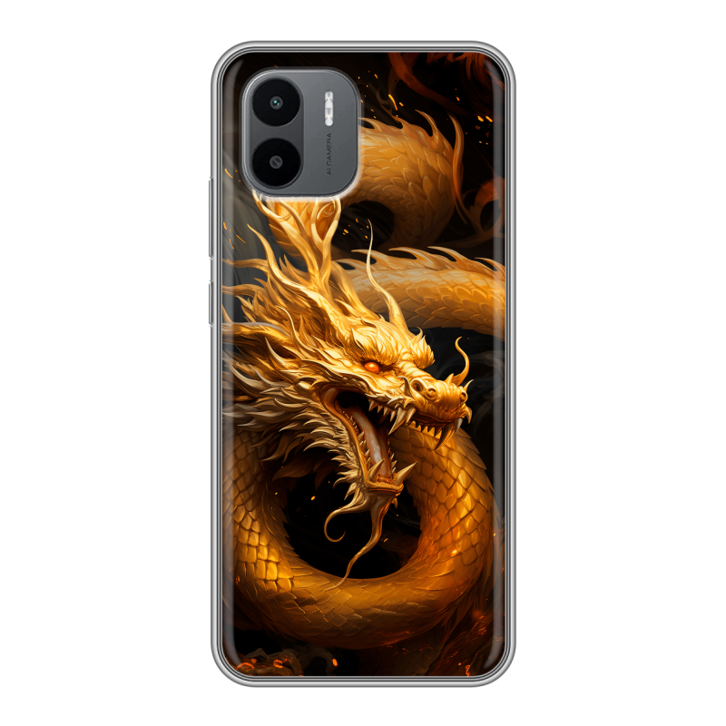 Силиконовый противоударный чехол на Xiaomi Redmi A1 с принтом Золотой дракон Силиконовый противоударный чехол на Xiaomi Redmi A1 с принтом Золотой дракон