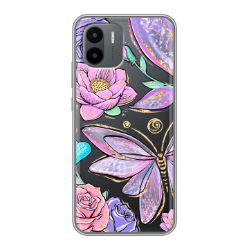 Силиконовый чехол на Xiaomi Redmi A2 с принтом Бабочки и цветы Силиконовый чехол на Xiaomi Redmi A2 с принтом Бабочки и цветы