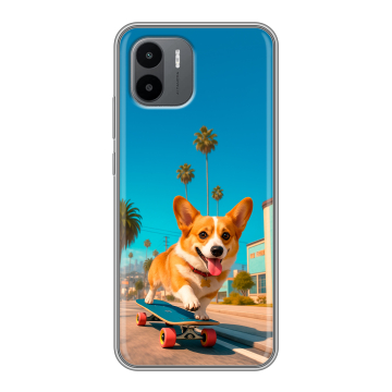 Силиконовый чехол на Xiaomi Redmi A2 с принтом Корги на скейте Силиконовый чехол на Xiaomi Redmi A2 с принтом Корги на скейте