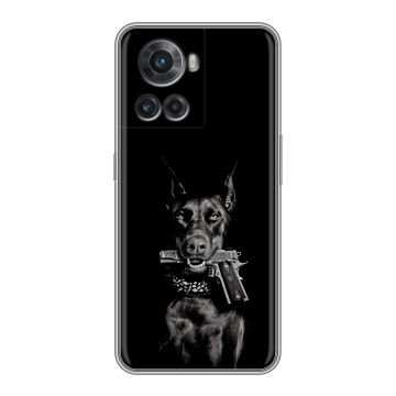 Силиконовый чехол на OnePlus Ace с принтом Доберман и пистолет Силиконовый чехол на OnePlus Ace с принтом Доберман и пистолет