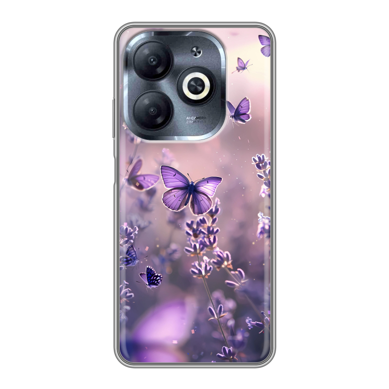 Силиконовый чехол на Infinix Smart 8 HD с принтом бабочки и лаванда Силиконовый чехол на Infinix Smart 8 HD с принтом бабочки и лаванда