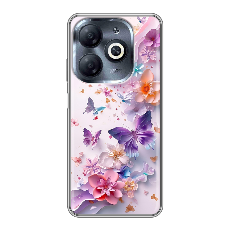 Силиконовый чехол на Infinix Smart 8 HD с принтом цветы бабочки Силиконовый чехол на Infinix Smart 8 HD с принтом цветы бабочки
