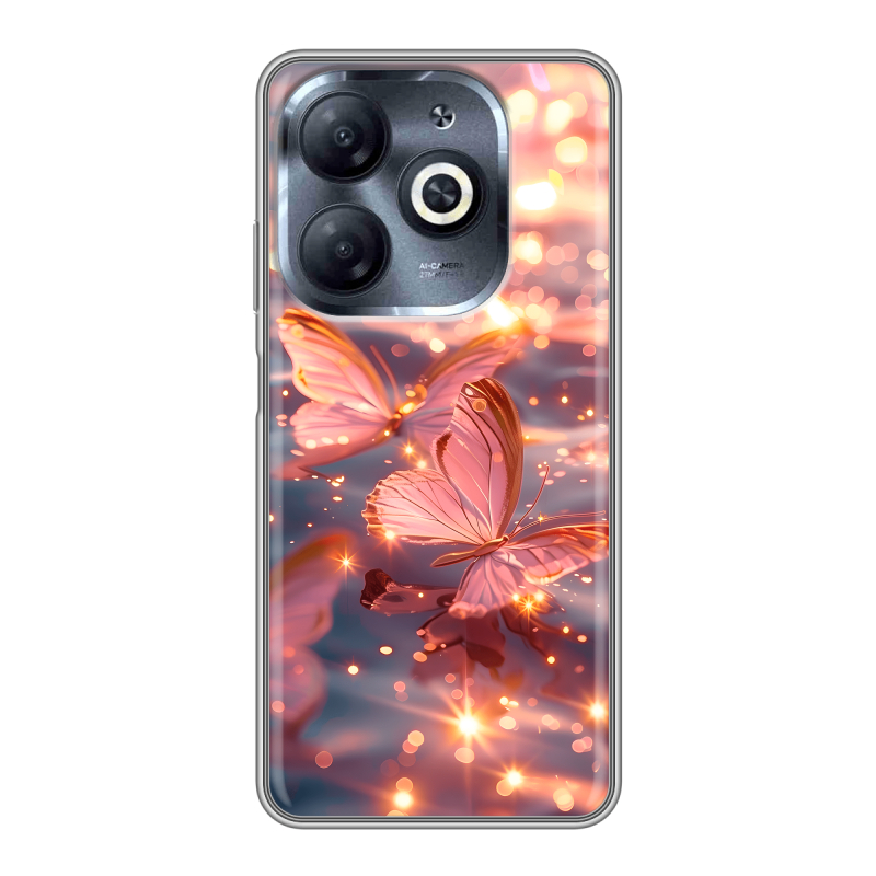 Силиконовый чехол на Infinix Smart 8 HD с принтом бабочки розовые Силиконовый чехол на Infinix Smart 8 HD с принтом бабочки розовые