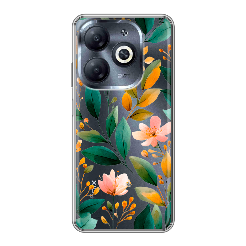 Силиконовый чехол на Infinix Smart 8 HD с принтом Цветы паттерн Силиконовый чехол на Infinix Smart 8 HD с принтом Цветы паттерн