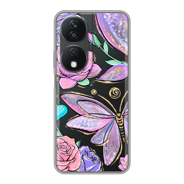 Силиконовый чехол на Honor X7b с принтом Бабочки и цветы Силиконовый чехол на Honor X7b с принтом Бабочки и цветы