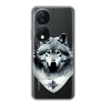Силиконовый чехол на Honor X7b с принтом Волк в лесу Силиконовый чехол на Honor X7b с принтом Волк в лесу