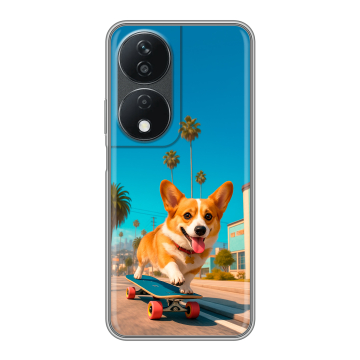 Силиконовый чехол на Honor X7b с принтом Корги на скейте