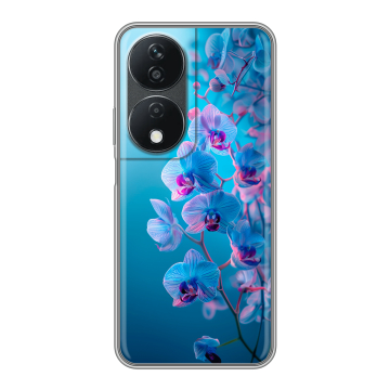Силиконовый чехол на Honor X7b с принтом голубые орхидеи Силиконовый чехол на Honor X7b с принтом голубые орхидеи