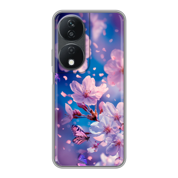 Силиконовый чехол на Honor X7b с принтом цветы бабочки Силиконовый чехол на Honor X7b с принтом цветы бабочки