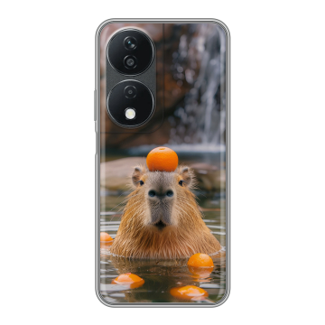 Силиконовый чехол на Honor X7b с принтом Капибара с апельсином