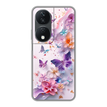 Силиконовый чехол на Honor X7b с принтом цветы бабочки