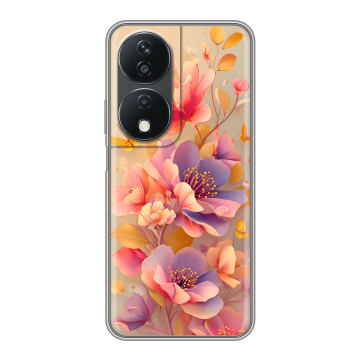 Силиконовый чехол на Honor X7b с принтом Цветы и бабочки