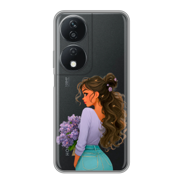 Силиконовый чехол на Honor X7b с принтом девушка цветы