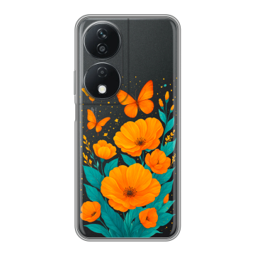 Силиконовый чехол на Honor X7b с принтом цветы бабочки