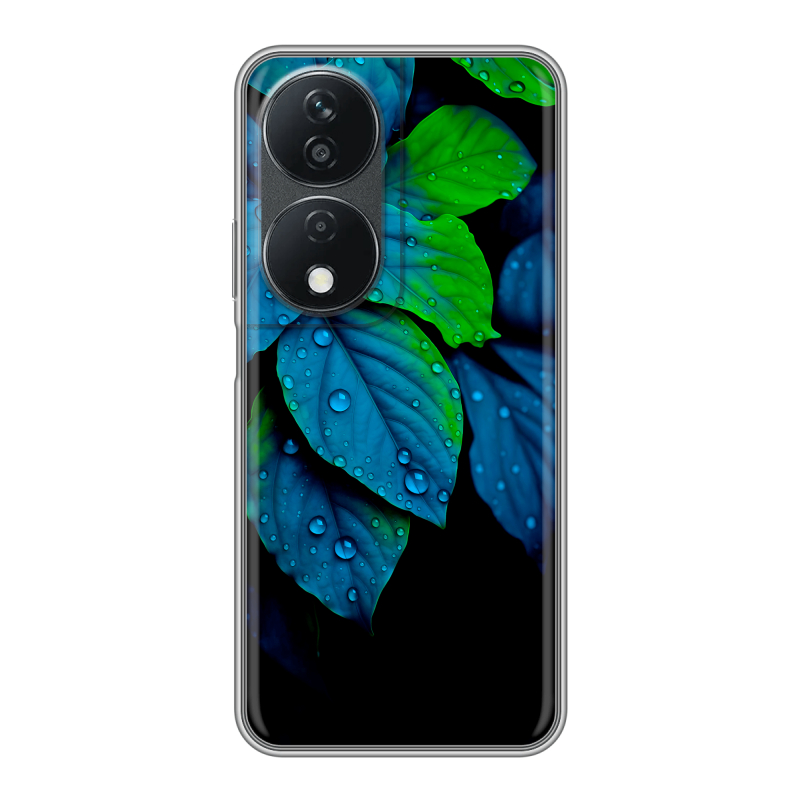 Силиконовый чехол на Honor X7b с принтом Листья и роса Силиконовый чехол на Honor X7b с принтом Листья и роса