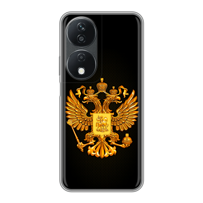 Силиконовый чехол на Honor X7b с принтом Герб России желтый Силиконовый чехол на Honor X7b с принтом Герб России желтый