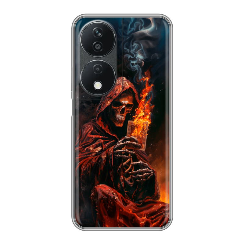 Силиконовый чехол на Honor X7b с принтом Скелет и карты Силиконовый чехол на Honor X7b с принтом Скелет и карты