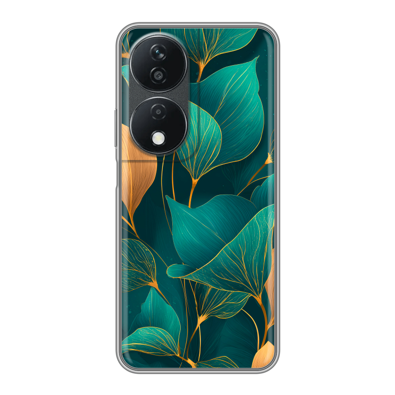Силиконовый чехол на Honor X7b с принтом Листья и золото Силиконовый чехол на Honor X7b с принтом Листья и золото
