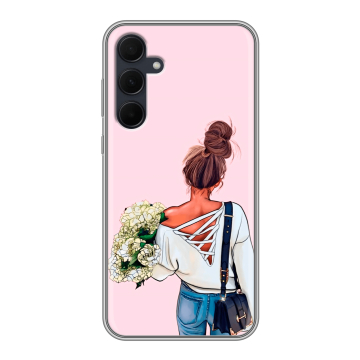 Силиконовый чехол на Samsung Galaxy A35 с принтом Девушка и букет Силиконовый чехол на Samsung Galaxy A35 с принтом Девушка и букет