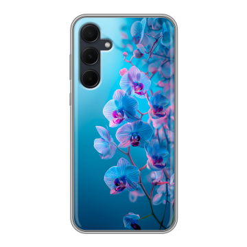 Силиконовый чехол на Samsung Galaxy A35 с принтом голубые орхидеи