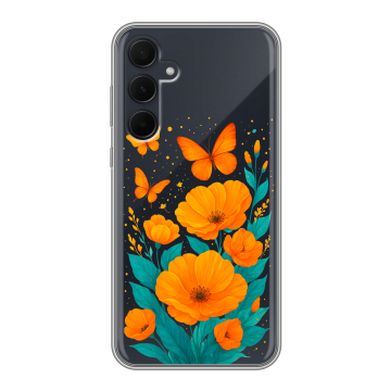Силиконовый чехол на Samsung Galaxy A35 с принтом цветы бабочки