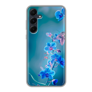 Силиконовый чехол на Samsung Galaxy A55 с принтом Голубые цветы Силиконовый чехол на Samsung Galaxy A55 с принтом Голубые цветы
