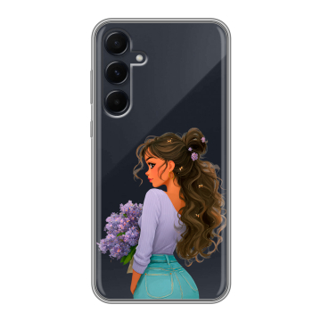 Силиконовый чехол на Samsung Galaxy A55 с принтом девушка цветы