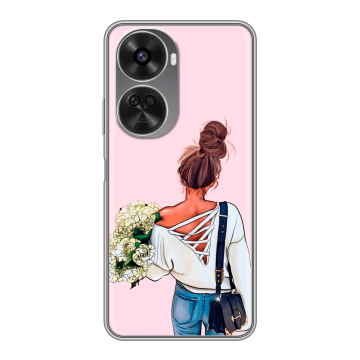 Силиконовый чехол на Huawei Nova 11 SE с принтом Девушка и букет Силиконовый чехол на Huawei Nova 11 SE с принтом Девушка и букет