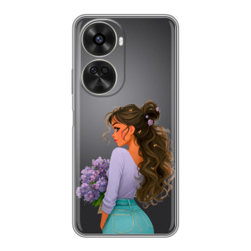 Силиконовый чехол на Huawei Nova 11 SE с принтом девушка цветы