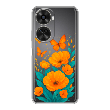 Силиконовый чехол на Huawei Nova 11 SE с принтом цветы бабочки
