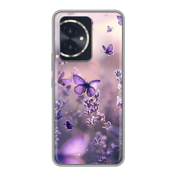 Силиконовый чехол на Honor 100 с принтом бабочки и лаванда Силиконовый чехол на Honor 100 с принтом бабочки и лаванда