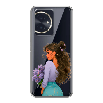 Силиконовый чехол на Honor 100 с принтом девушка цветы Силиконовый чехол на Honor 100 с принтом девушка цветы