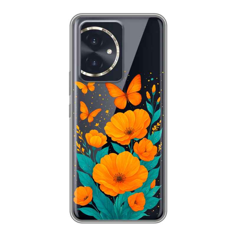 Силиконовый чехол на Honor 100 с принтом цветы бабочки Силиконовый чехол на Honor 100 с принтом цветы бабочки