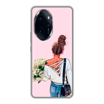 Силиконовый чехол на Honor 100 Pro с принтом Девушка и букет Силиконовый чехол на Honor 100 Pro с принтом Девушка и букет