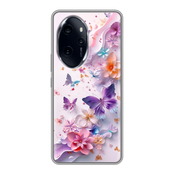 Силиконовый чехол на Honor 100 Pro с принтом цветы бабочки Силиконовый чехол на Honor 100 Pro с принтом цветы бабочки