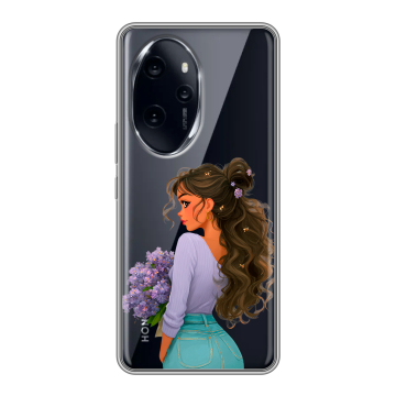 Силиконовый чехол на Honor 100 Pro с принтом девушка цветы
