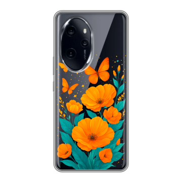 Силиконовый чехол на Honor 100 Pro с принтом цветы бабочки