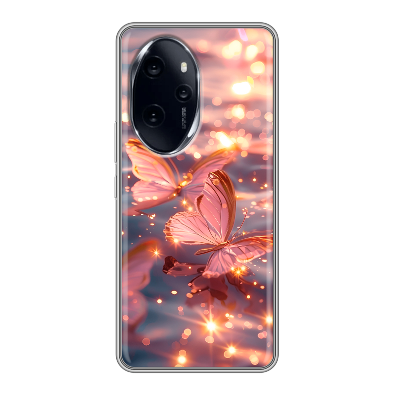 Силиконовый чехол на Honor 100 Pro с принтом бабочки розовые Силиконовый чехол на Honor 100 Pro с принтом бабочки розовые