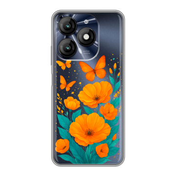 Силиконовый чехол на Itel A70 с принтом цветы бабочки Силиконовый чехол на Itel A70 с принтом цветы бабочки